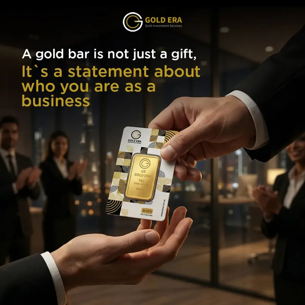 Engraved 24k gold bars presented in luxury packaging as corporate gifts