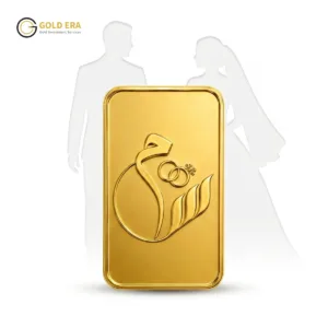 custom gold bar with first letters of the couples names for wedding gifts