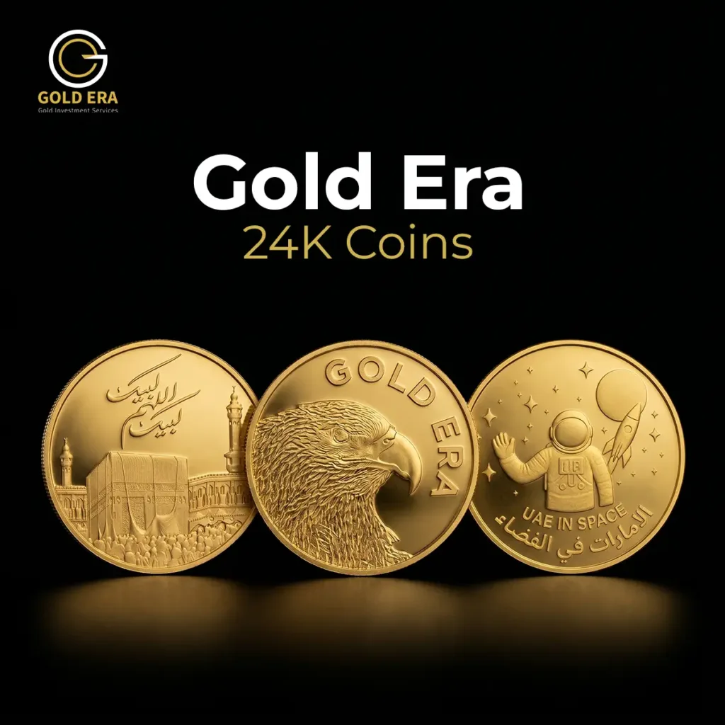 three different 24k gold coins designs from gold era  