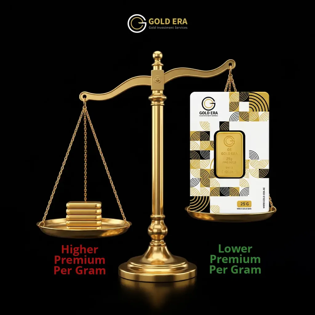 design shows the larger the bar, the lower the premium per gram